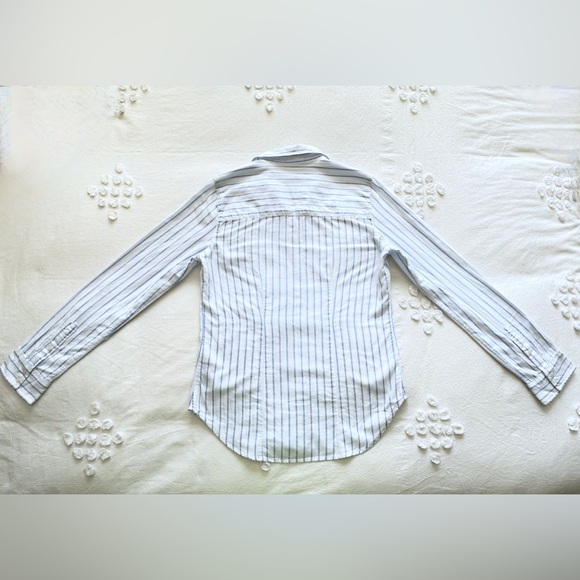 Vintage Y2K Abercrombie & Fitch Striped Linen Button Up Shirt - White/Blue - S - Picture 8 of 14